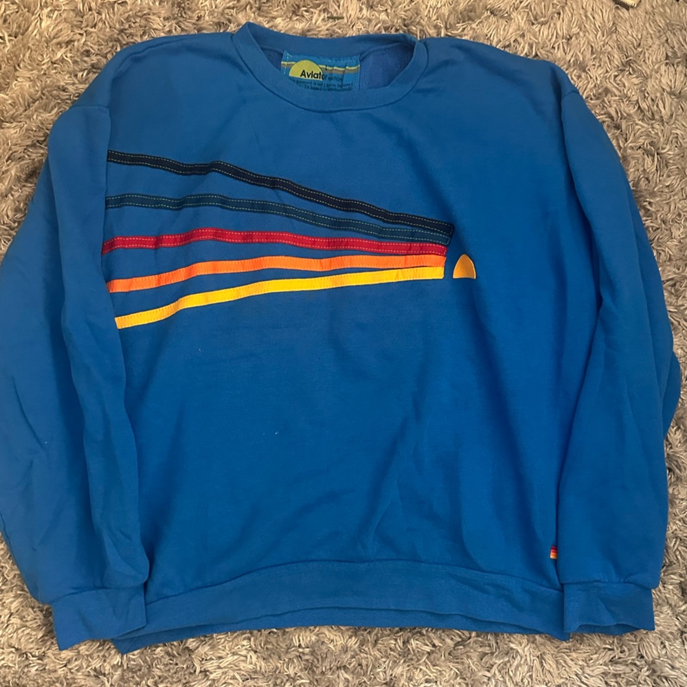 Aviator Nation Blue Sweatshirt with Rainbow Stripes